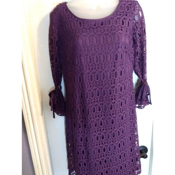 R&K Dress Purple Crocheted Ribbon Bell Sleeves Sz 10 Boho Fairy Festival - Picture 1 of 9